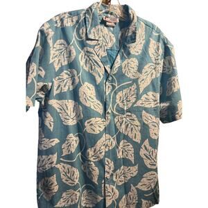 Malihini Vintage Men’s L Blue White Floral SS Button Cotton Blend Hawaiian Shirt